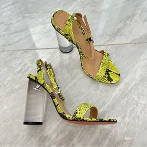 New Schutz Valencia neon green/yellow snake print block heel sandals